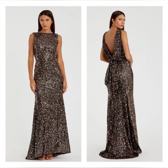 IEENA FOR MAC DUGGAL NWT 26331 Cowl Back Boat Neck Sequined Evening Gown - Picture 1 of 10